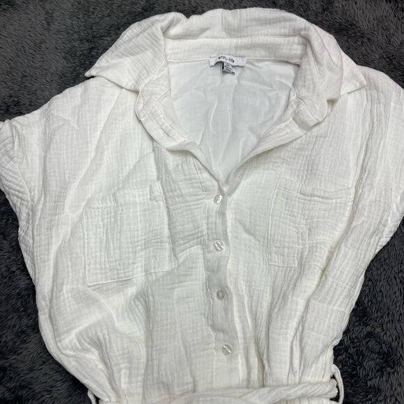 BTFL-life Size XS White Cotton Romper w/ Belt, buttons and adjustable waist - Picture 2 of 7